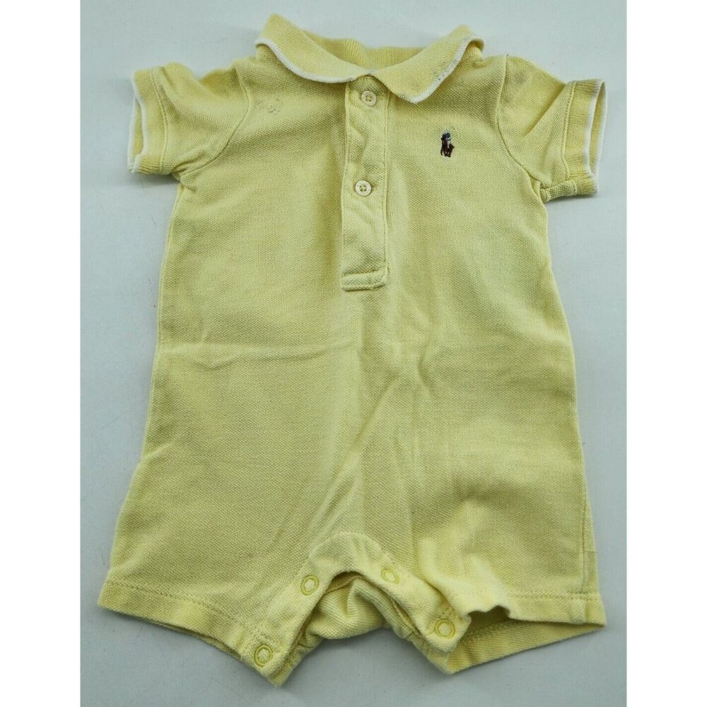 Ralph Lauren Yellow Polo Romper Baby Size 3M Pony Logo 100%‎ Cotton